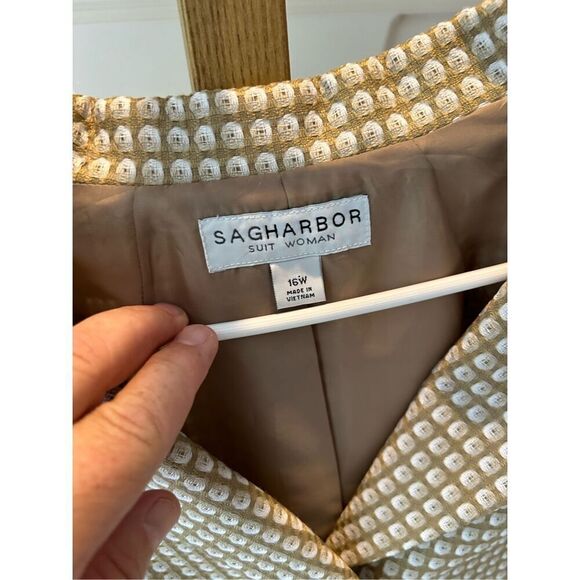 Sag Harbor Tweed Blazer Trapeze Suit Jacket Women’s Size 16W Coat Beige and Crea - Picture 4 of 7
